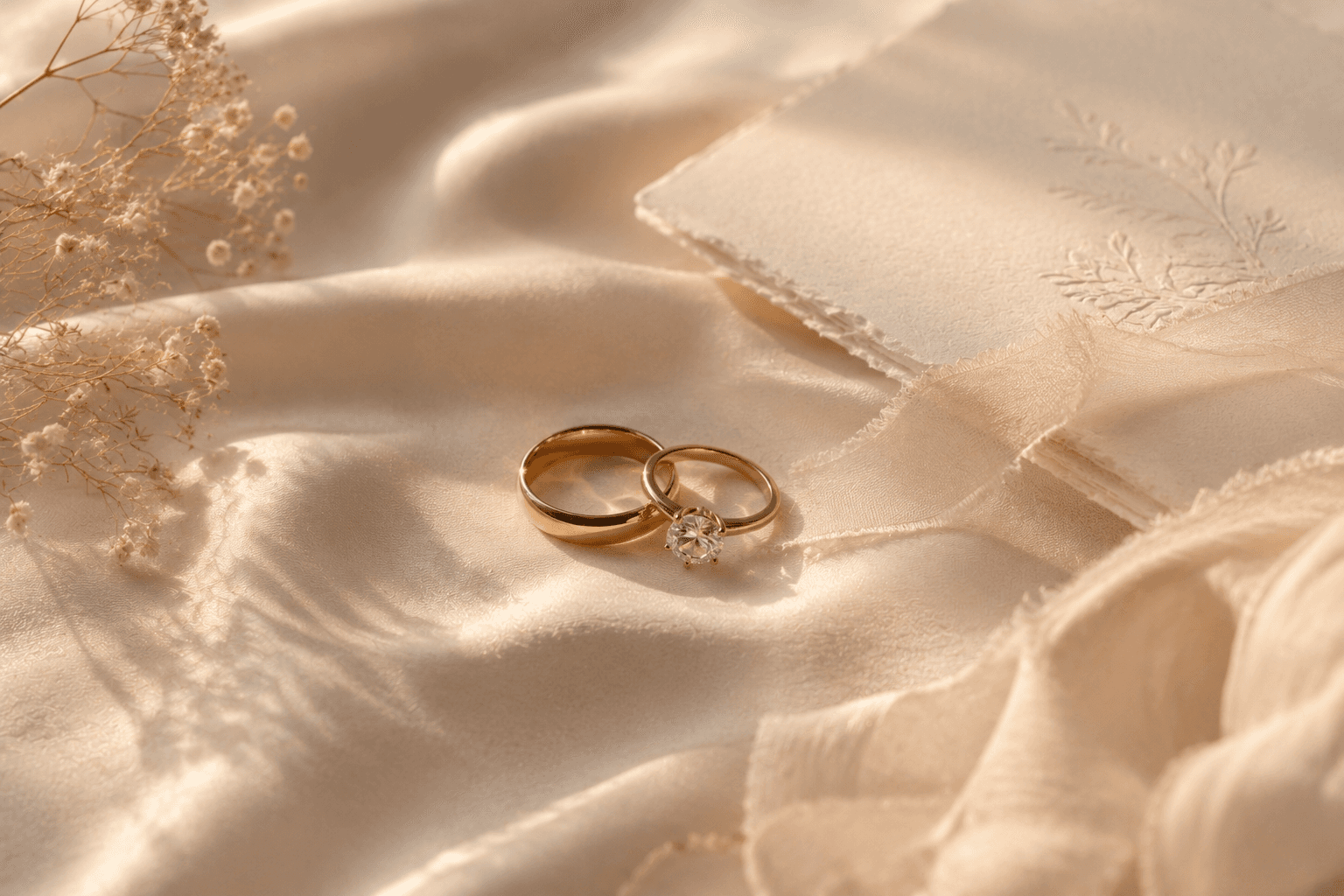 Wedding rings and soft fabric detail